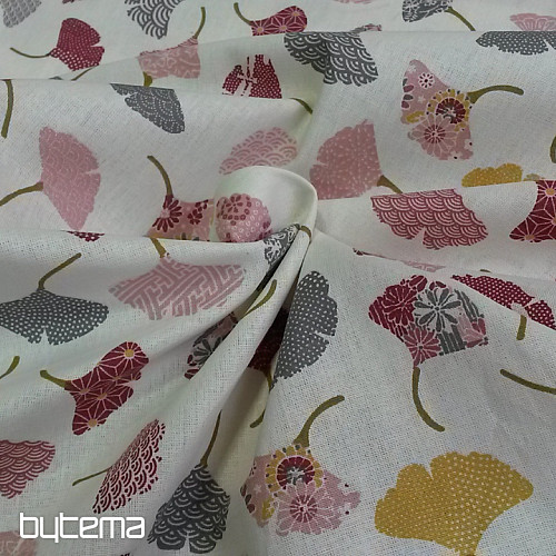 Tissu coton GINKO feuilles crème