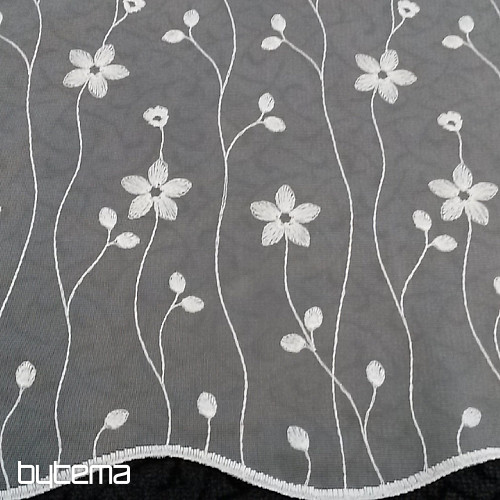 Rideau de luxe brodé GERSTER 11666 fleurs blanches