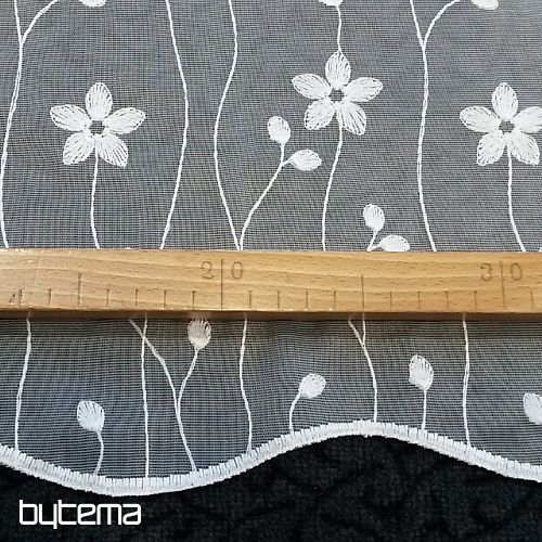Rideau de luxe brodé GERSTER 11666 fleurs blanches