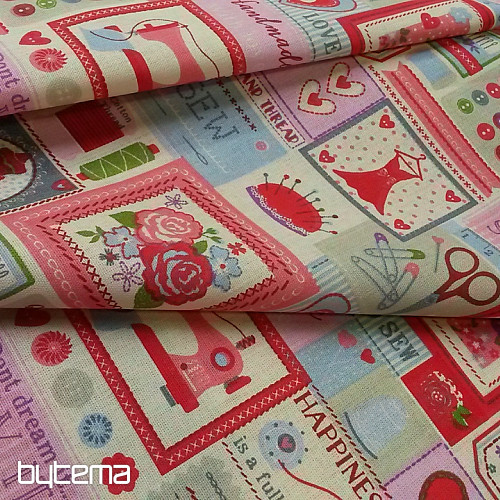 Tissu coton SALON DE COUTURE rose