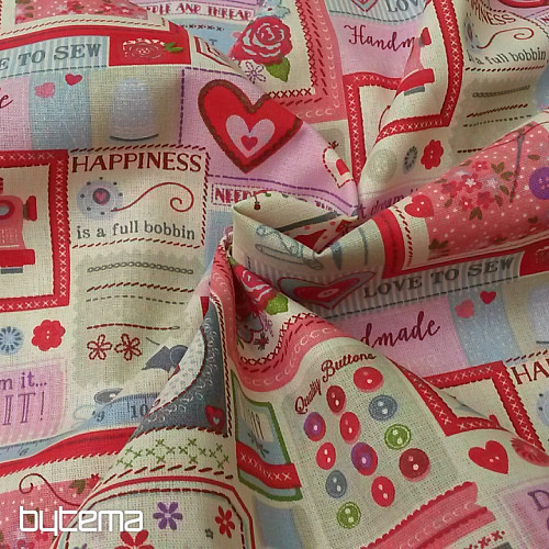Tissu coton SALON DE COUTURE rose