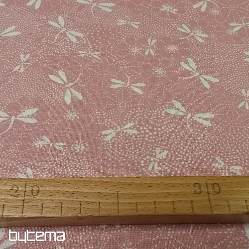 Tissu coton libellule rose