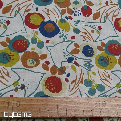 Tissu coton OISEAUX ET FLEURS