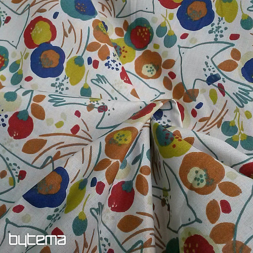 Tissu coton OISEAUX ET FLEURS