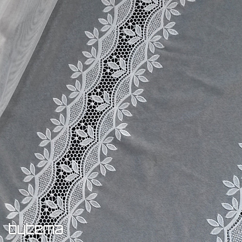 Rideau de luxe brodé GERSTER 11388 feuilles blanches