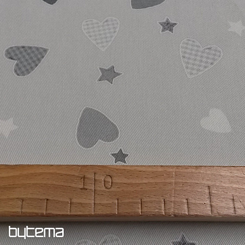 Tissu déco enfant COEUR gris