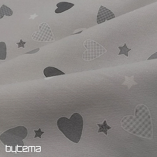 Tissu déco enfant COEUR gris