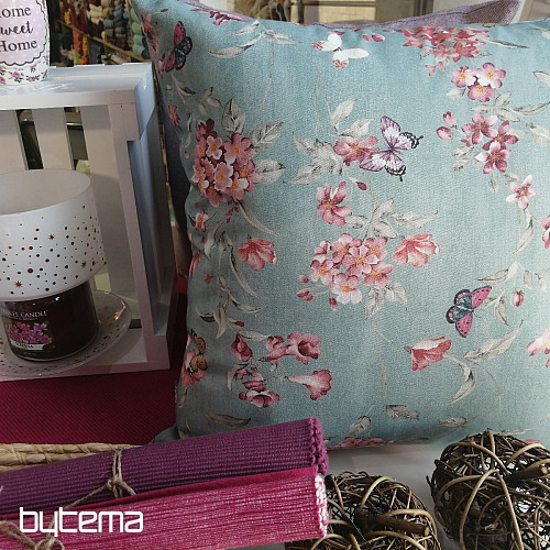Tissu déco FLEURS turquoise