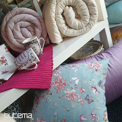 Tissu déco FLEURS turquoise