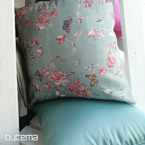 Tissu déco FLEURS turquoise