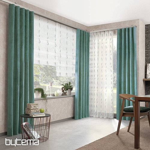Rideau de luxe brodé blanc - foncé. turquoise GERSTER 195/0800