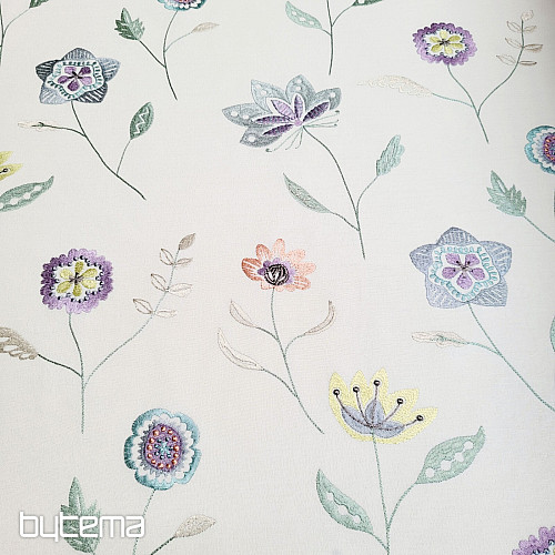 Tissu déco brodé fleurs RICHMOND violet