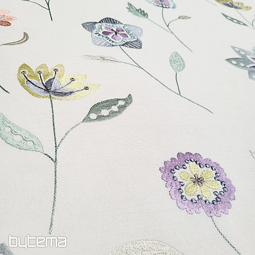 Tissu déco brodé fleurs RICHMOND violet