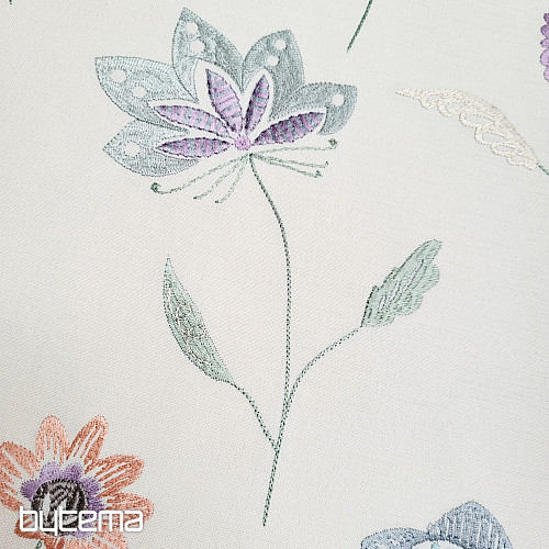 Tissu déco brodé fleurs RICHMOND violet