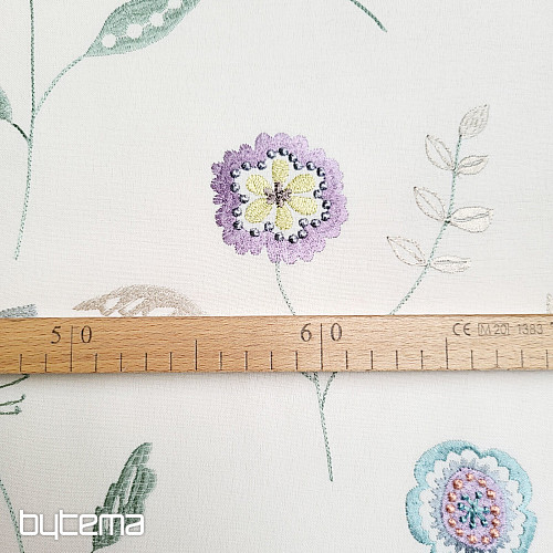 Tissu déco brodé fleurs RICHMOND violet