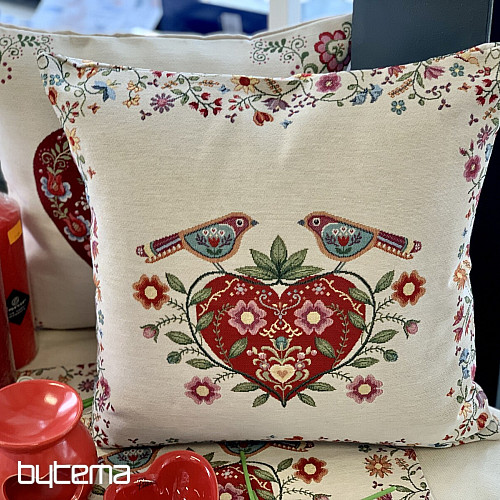 Housse de coussin tapisserie COEURS ET OISEAUX