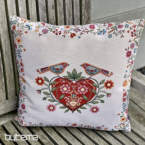 Housse de coussin tapisserie COEURS ET OISEAUX