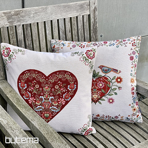 Housse de coussin tapisserie COEURS ET OISEAUX
