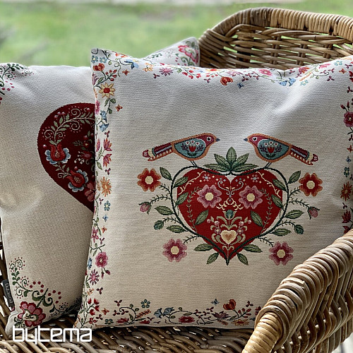 Housse de coussin tapisserie COEURS ET OISEAUX