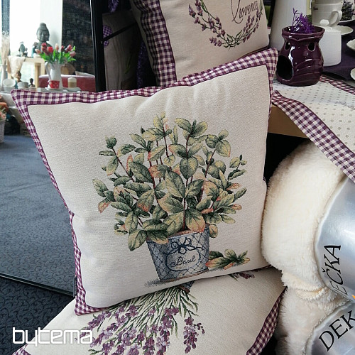 Housse de coussin tapisserie FLEURS DE BASILIC DE PROVENCE