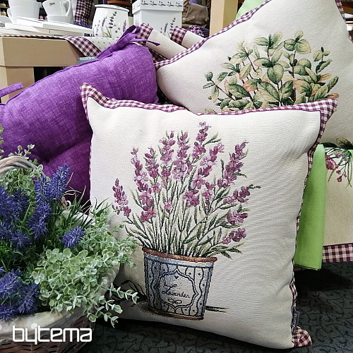 Housse de coussin tapisserie FLEURS DE BASILIC DE PROVENCE