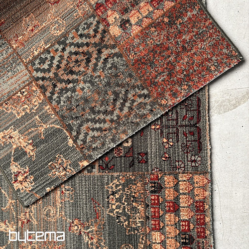 Tapis de couloir luxueux en laine ROYAL PATCHWORK vert