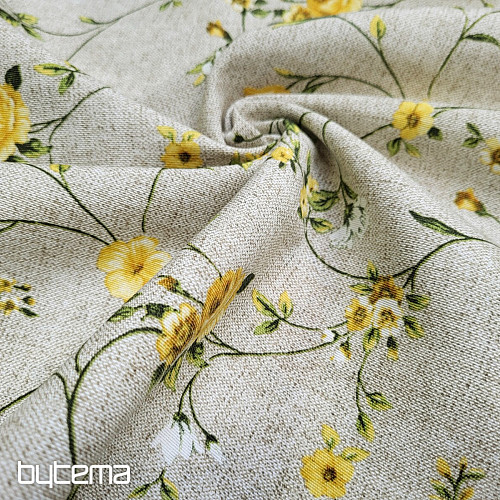 Tissu déco Fleurs RAME jaune