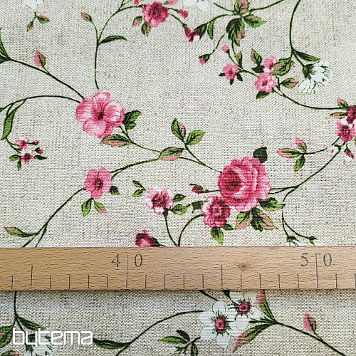 Tissu déco Fleurs RAME rose