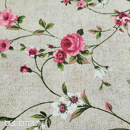 Tissu déco Fleurs RAME rose