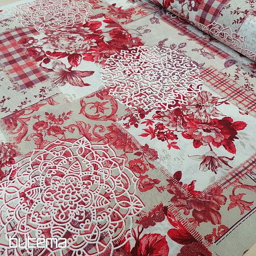 Tissu déco CINTIA fleurs rouge