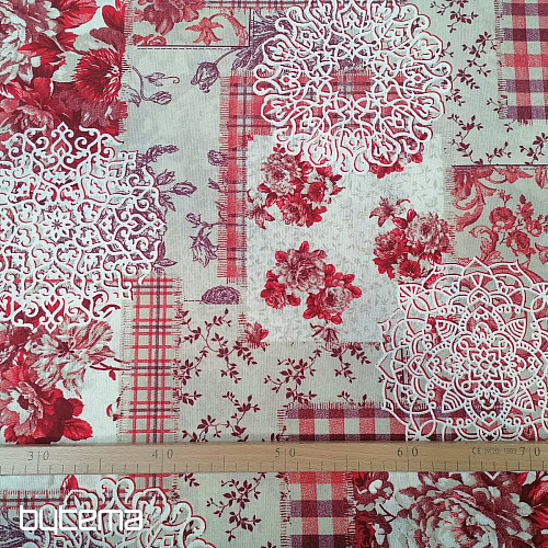Tissu déco CINTIA fleurs rouge