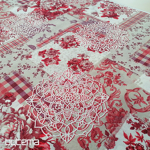 Tissu déco CINTIA fleurs rouge