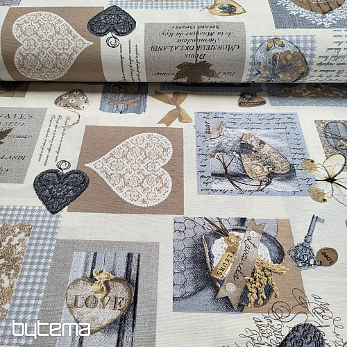 Tissu déco COEUR SHABBY beige