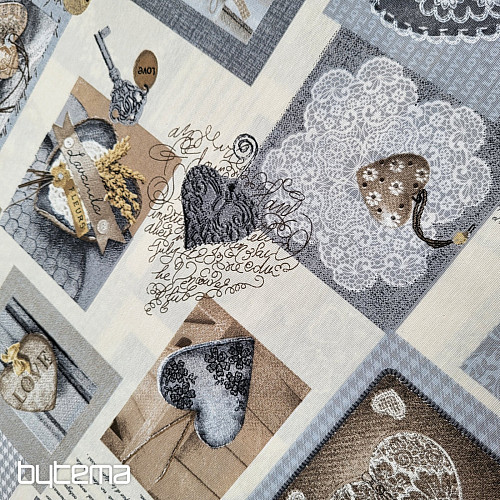 Tissu déco COEUR SHABBY beige