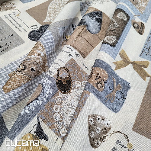 Tissu déco COEUR SHABBY beige