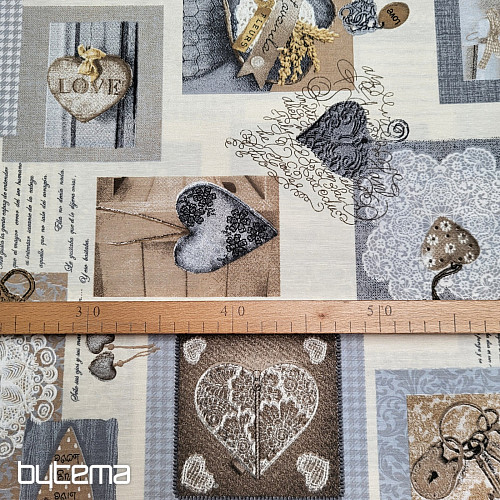 Tissu déco COEUR SHABBY beige