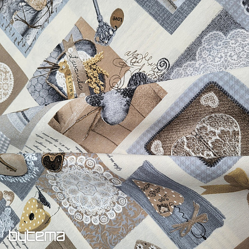 Tissu déco COEUR SHABBY beige