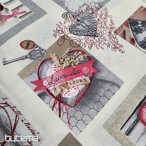 Tissu déco HEART SHABBY bordeaux