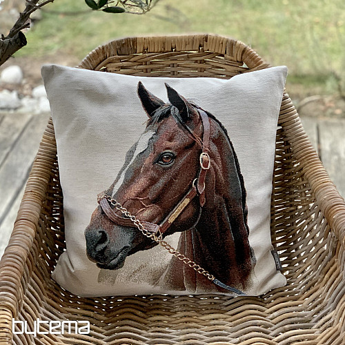 Housse de coussin Gobelin CHEVAL BRUN