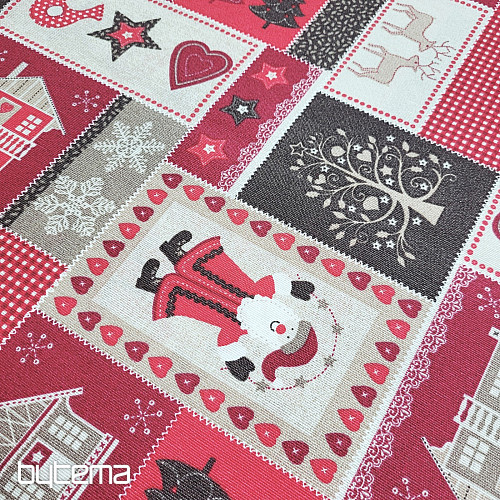 Tissu décoratif de Noël CADEAU DE NOËL rouge-gris