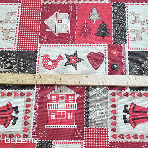 Tissu décoratif de Noël CADEAU DE NOËL rouge-gris
