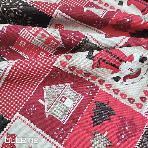 Tissu décoratif de Noël CADEAU DE NOËL rouge-gris