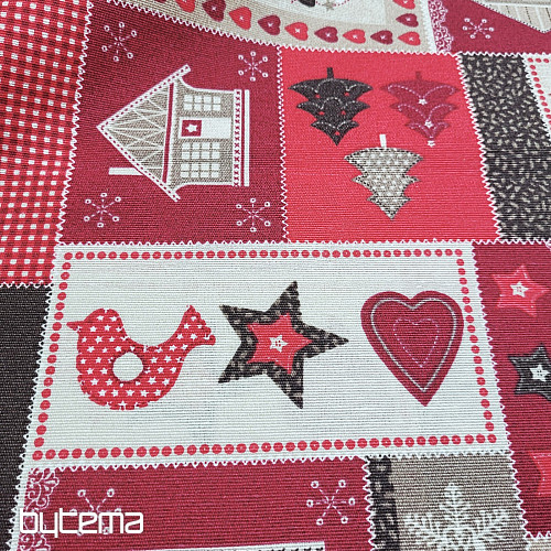 Tissu décoratif de Noël CADEAU DE NOËL rouge-gris