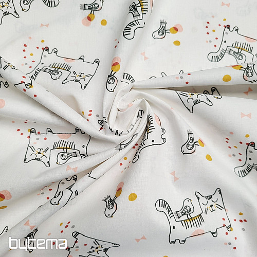 Tissu en coton CHAT AVEC OISEAU
