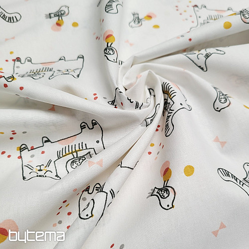 Tissu en coton CHAT AVEC OISEAU