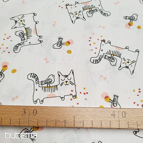 Tissu en coton CHAT AVEC OISEAU