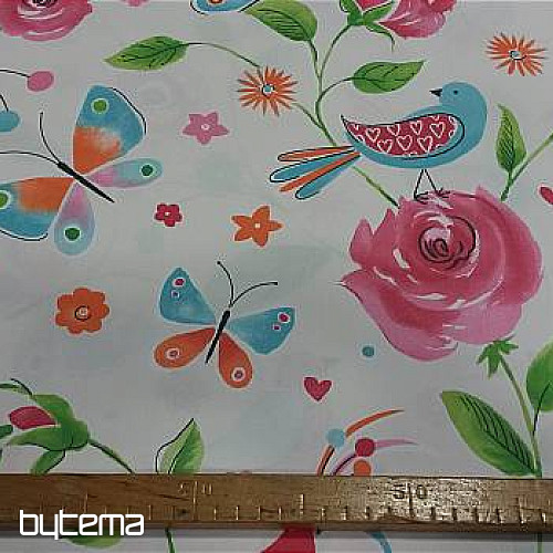 Tissu déco OISEAUX rose