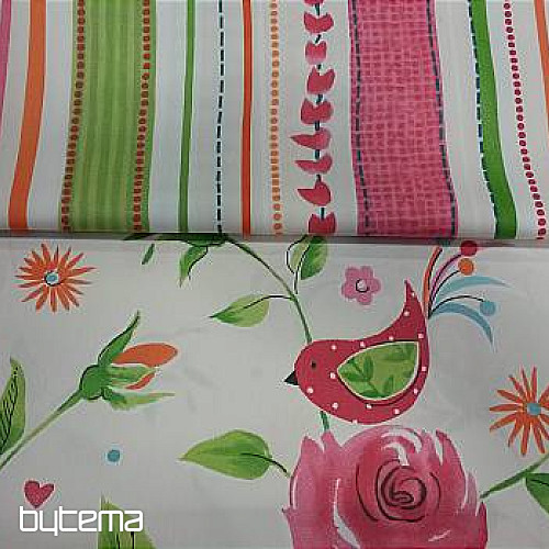 Tissu déco OISEAUX rose