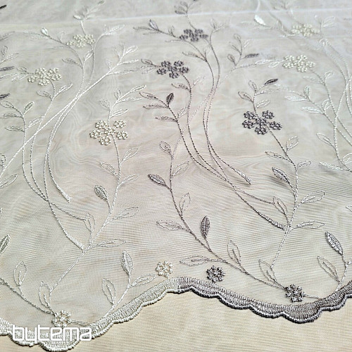 Rideau de luxe brodé GERSTER 11443 blanc - beige