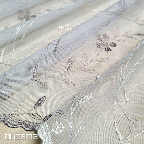 Rideau de luxe brodé GERSTER 11443 blanc - beige